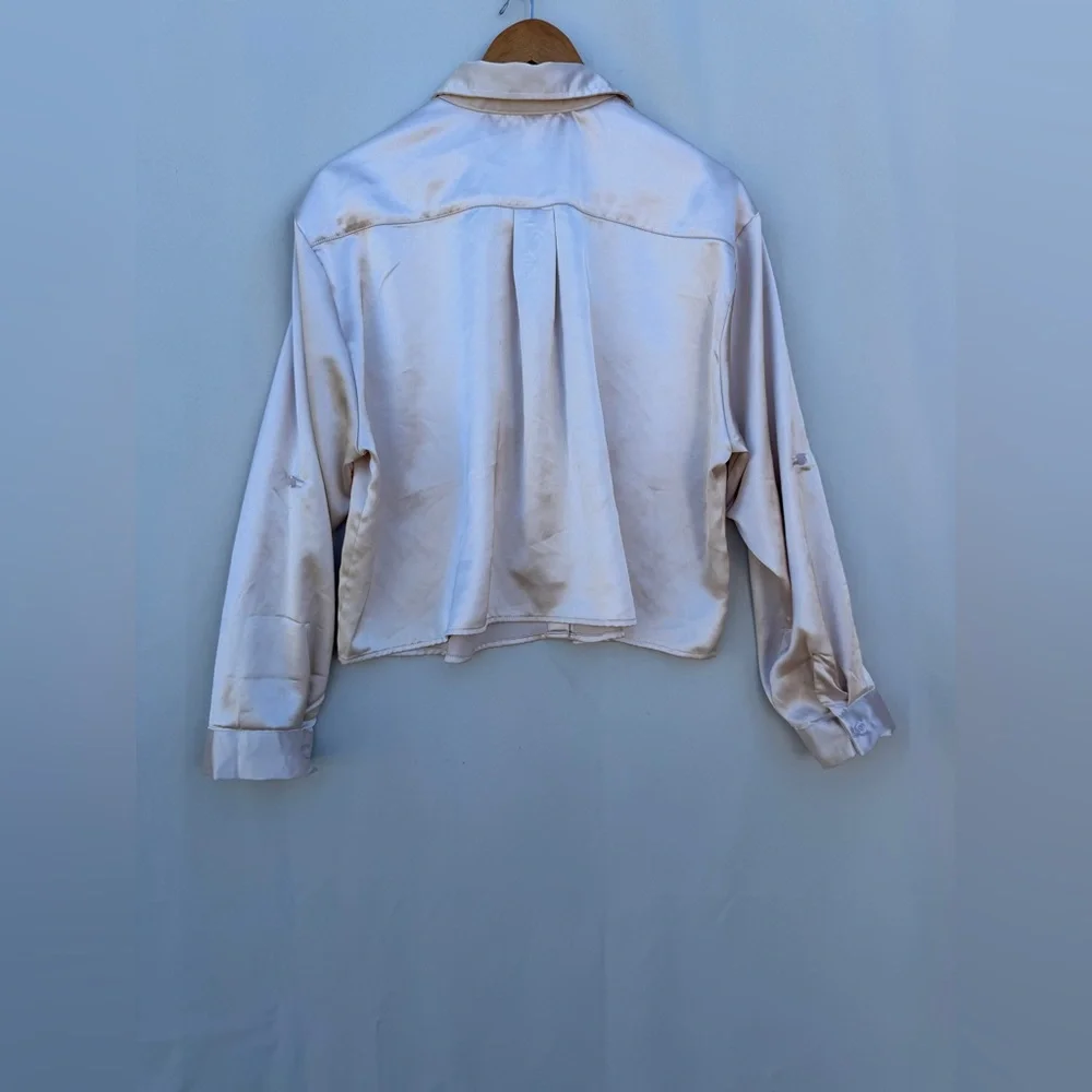 Champagne Satin Button-Up Blouse Size Large